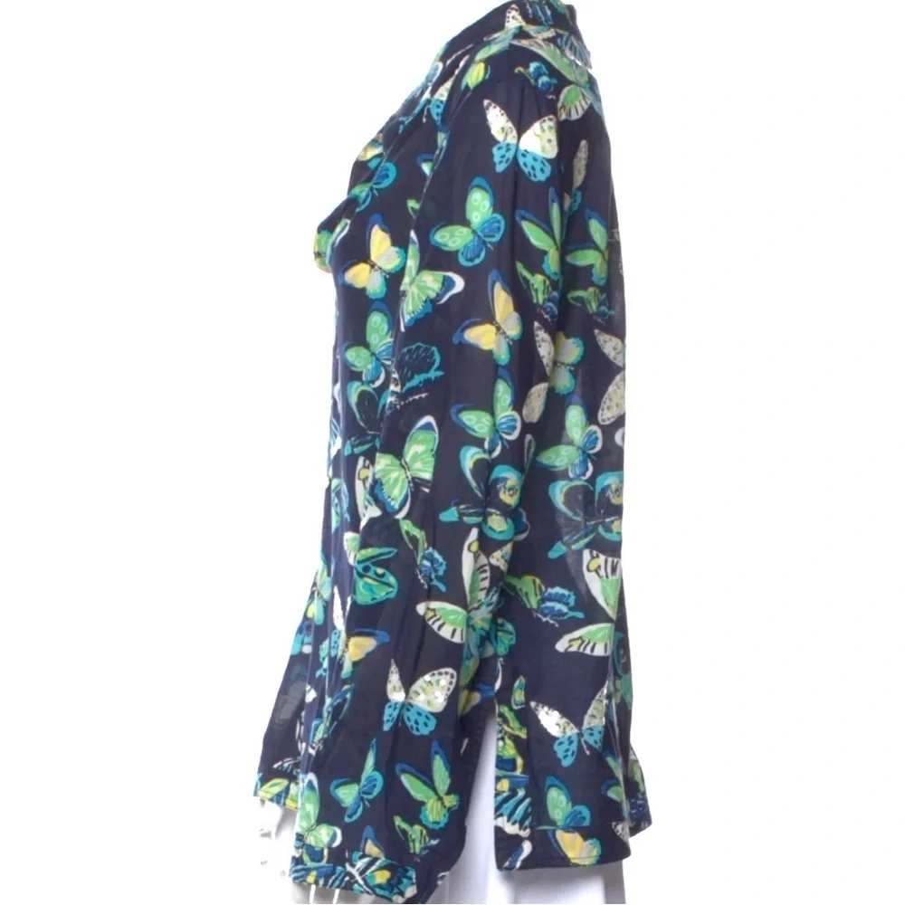 TORY BURCH Stephanie Tunic in Navy Butterfly Print Long Sleeve Top / Tunic